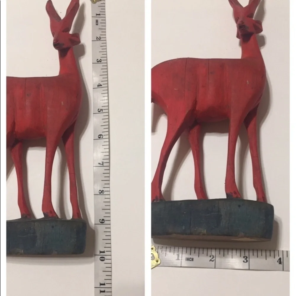 Holiday Nature Wooden Red Deer Decoration Vintage